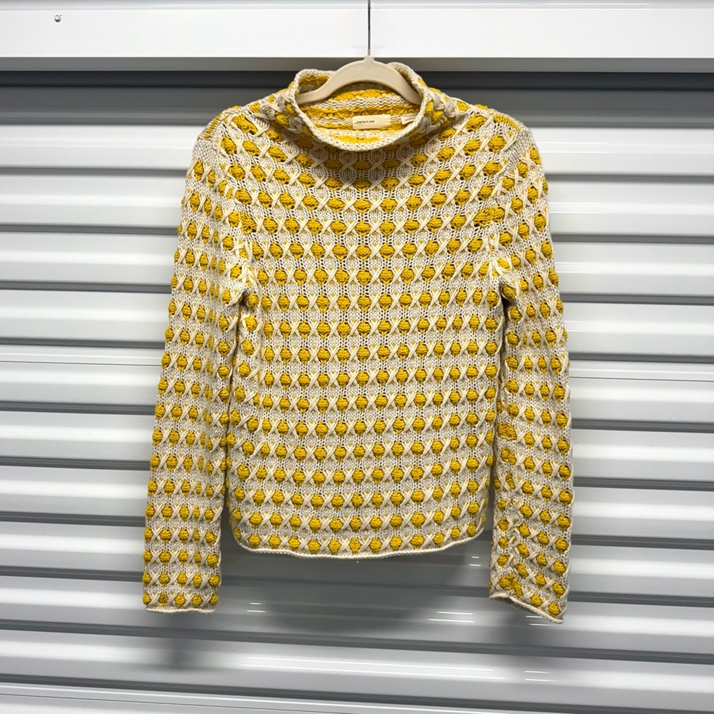 Sleeping On Snow Yellow Cream Knit Sweater Textured Popcorn Pullover XS
